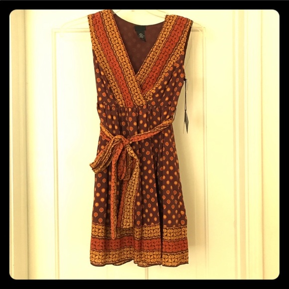 Anna Sui Target Gossip Girl Dress Brown SILK XS - Picture 2 of 3